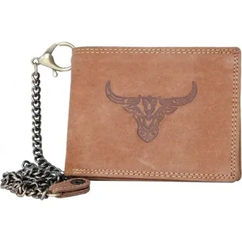 Peněženka Pánská motorkářská peněženka s býčí hlavou a s 50 cm dlouhým kovovým řetízkem a karabinkou