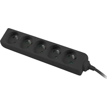 Kabel Prodlužovací přívod 230V 5m 5 zásuvek, černý