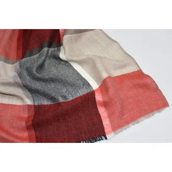 Šála Vlněná vzorovaná šála - kombinace šedých, hnědých a cihlových kostek