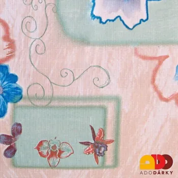 ubrus Teflonový ubrus béžový s květy na zelených čtvercích 120 x 120 cm