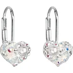 Stříbrné náušnice visací s krystaly Swarovski bílé srdce 31125.9
