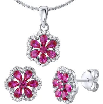 Souprava šperků Stříbrný set šperků - náušnice a přívěsek se syntetickým rubínem