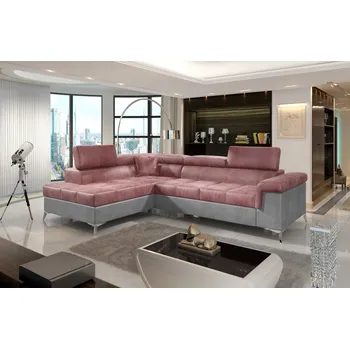 Sedací souprava Rozkládací rohová sedačka FREDERICO DELUXE růžová / šedá