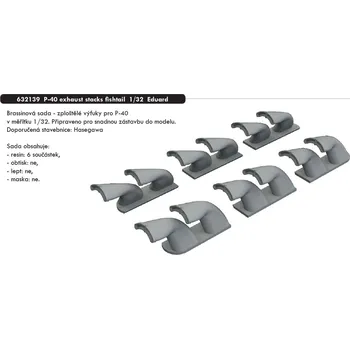 Plastikový model Eduard 1/32 P-40 exhaust stacks fishtail (HASEGAWA)