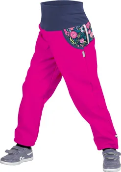 Dívčí kalhoty Unuo Sofshellové kalhoty s fleecem tyrkysové Květiny 98-104