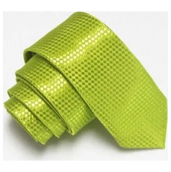 Úzká SLIM kravata světle zelená se vzorem šachovnice
