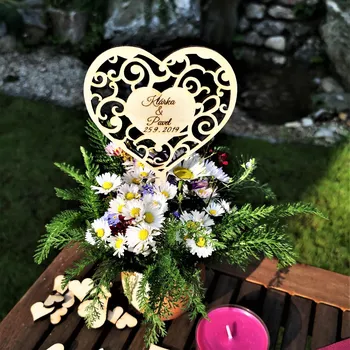 Svatební dekorace Dřevěný zápich srdíčko s vlastním textem