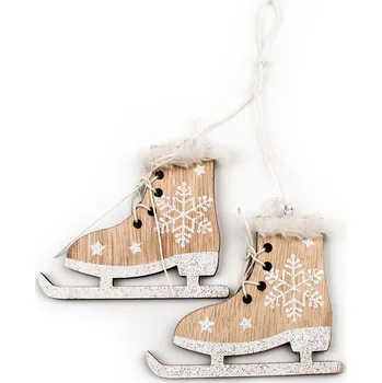 Vánoční dekorace Brusle závěs dřevo 10cm natural (HDN-171567)