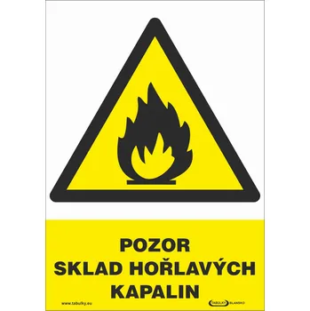 Pozor - sklad hořlavých kapalin (samolepka A4)