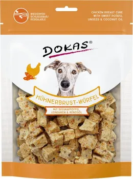 Pamlsek pro psa Dokas Kuřecí kostky s batáty a lněným semínkem 150 g
