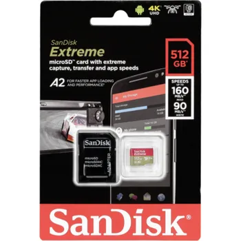 Paměťová karta Recenze Sandisk Extreme micro SDXC 512 GB UHS-I U3 + adaptér (SDSQXA1-512G-GN6MA)