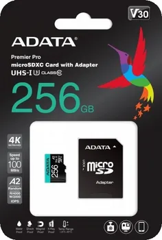 Paměťová karta ADATA Micro SDXC 256 GB UHS-I U3 + adaptér (AUSDX256GUI3V30SA2-RA1)