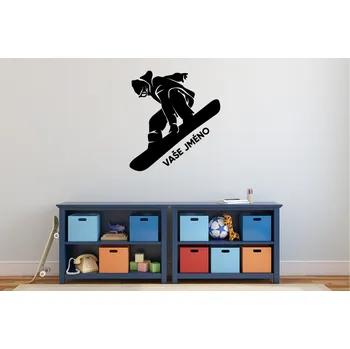 Samolepící dekorace Lepy.cz Samolepka na zeď Snowboardista s kapucí + text Velikost (šířka x výška): 85x94cm, Barevná varianta: Pastelová oranžová