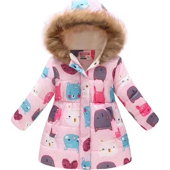 Dívčí bunda Podzimní/zimní dívčí parka se zvířátky Věk: 9T, Motiv: růžová kočičky