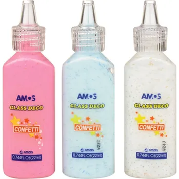 Výtvarná barva Amos Barvičky na sklo 22 ml s konfetami jednotlivé 6 odstínů Barvičky na sklo 22 ml s konfetami: 6. BÍLÁ