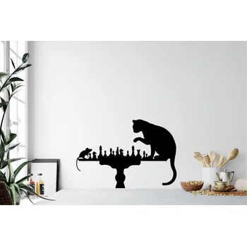 Samolepící dekorace Lepy.cz Samolepka na zeď Kočka a myš - šachy Velikost (šířka x výška): 80x55cm, Barevná varianta: Pastelová oranžová