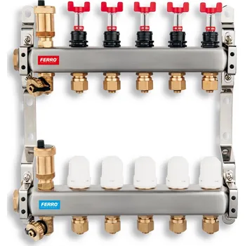 Instalatérský materiál Novaservis Rozdělovač nerez s regulačními mechanickými ventily G1"