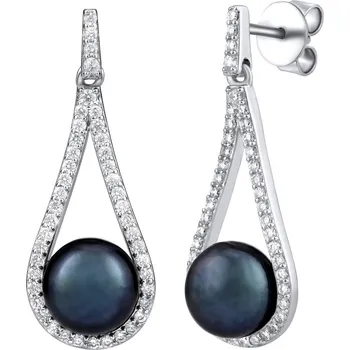 Módní doplněk Silvego stříbrné luxusní náušnice s černou přírodní perlou