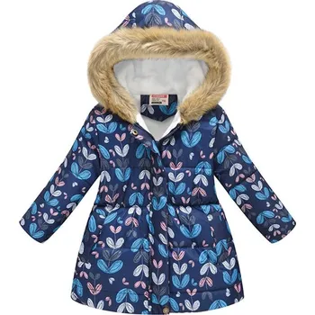 Dívčí bunda Podzimní/zimní dívčí parka s květinami Věk: 5T, Motiv: modrá s modrými květinami