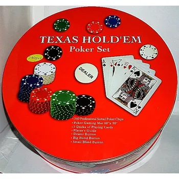 Pokerové sada Poker set velký hrací v plechové krabici 240 žetonů texas Hold´em