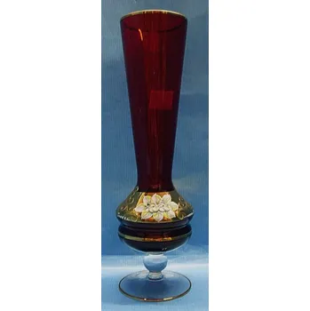 Váza Váza na noze červená zlacená smaltovaná kvítky STOS 19