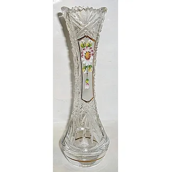 Váza Skleněná váza broušená křišťálová smaltovaná kytičkami a zlacená exklusivní serie XMS 33 Jarmila