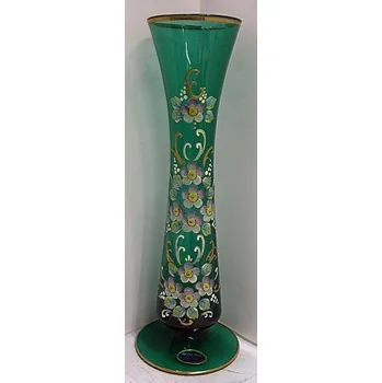 Váza Váza zelené sklo malovaná uzká STO 8