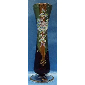 Váza Váza skleněná červená smaltovaná zlacená STO 27