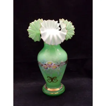 Váza Váza skleněná zelená zlacená s květy TF 97