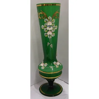 Váza Váza zelené sklo malovaná smaltovaná TF 205