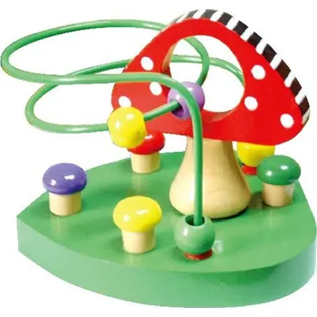 Dřevěná hračka Motorický labyrint dřevěný provlékačka Houba pro nejmenší dítě s korálky