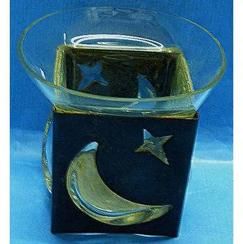 Svícen Svícen historický umělecký retro se zkorodovaným kovem lesním sklem vyobrazení noční oblohy s měsíce