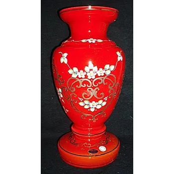 Váza Váza malovaná velká červená zlacená s malovanými květy TF 32