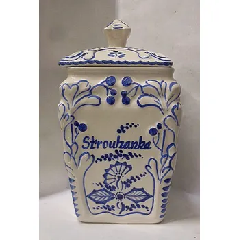 Dóza na potraviny Dóza na strouhanku ručně malovaná keramická retro Modrá na chalupu