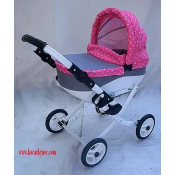 Kočárek pro panenku Kočárek pro panenku Zuzanka LUX PLASTOVÁ KORBA moderní NOVINKA color růžové tečky s šedým