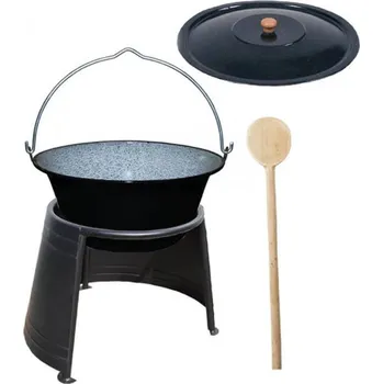 Kempingové nádobí Smaltovaný kotlík 20 L + chránič plamene (ohnisko) 44 cm