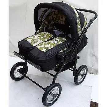 Kočárek Kočárek pro dvojčata Twist Duo Lux černý a zelená kola