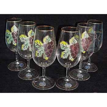 Sklenice Sklenice na víno s hroznem zlacené sada 6 kusů na noze TF 213