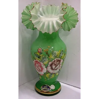 Váza Váza zelené sklo velká malovaná TF 196 a TF 49