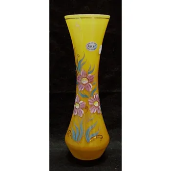 Váza Váza světle žlutá skleněná zlacená s květy TF 70