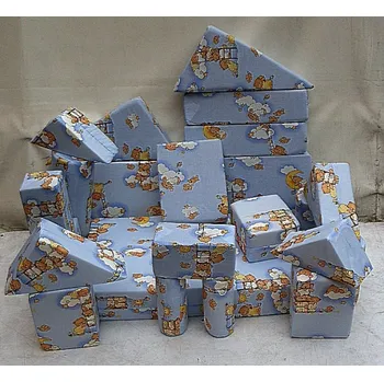 ostatní stavebnice Molitanová stavebnice velká 24 dílná potažená látkou bledě modrou dětské motivy