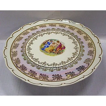 Podnos talíř porcelanový na dort a cukroví s motivem Tři grácie zlacený česká výroba