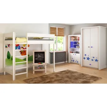 Dětská postel Dětská vyvýšená postel - Hugo žebřík zepředu - 180x90cm - Bílá