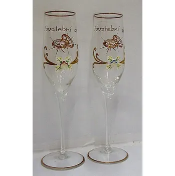 Sklenice Svatební sklenice šampusky Svatební den smaltované malované prstýnky 2 kusy