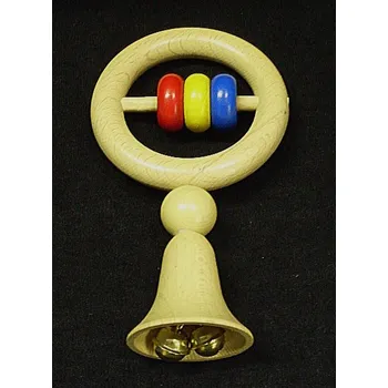 Hračka pro kojence Chrastítko zvonek dřevěný s kroužkem česká výroba