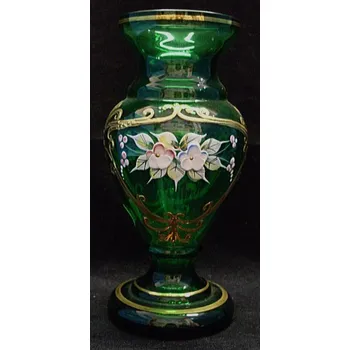 Váza Váza skleněná zelená smaltovaná baňatá STO 338