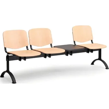 Dřevěná lavice do čekáren, 3 sedáky + stolek, černá podnož