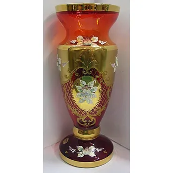 Váza Váza smaltovaná skleněná velká malba zlacená červená amfora ruční práce STO 10