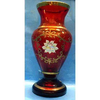 Váza Váza amfora červené průhledné sklo smaltovaná malovaná vysoká zlacená STO 17