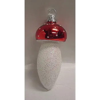 Vánoce Houba mochomurka bílá nožka vánoční skleněná ozdoba